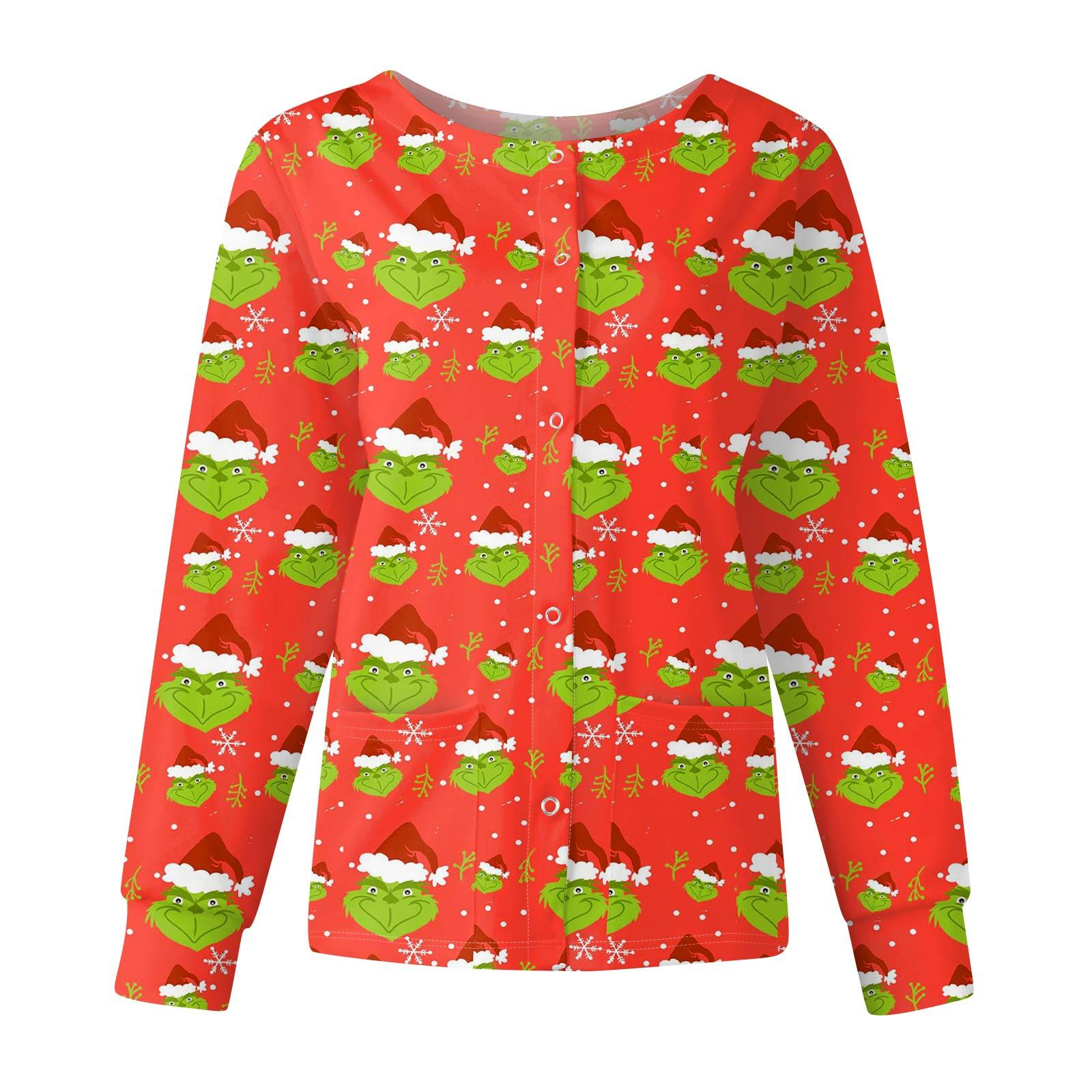 

Женская повседневная модная куртка с длинными рукавами и на одной пуговице с рождественским принтом XXXXXL красный