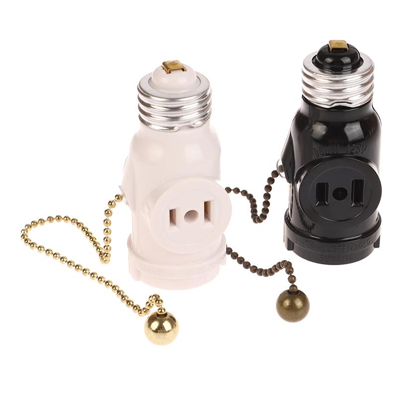 White Black Bakelite L5-15R Us To E26 Light Bulb Socket With 15Cm Pull Chain Switch America Lamp Holder Conversion Base