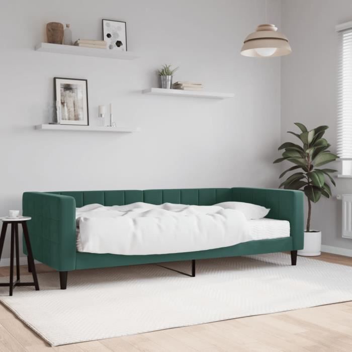 VidaXL Daybed with Mattress Dark Green 90x200 Cm Velvet 3196669