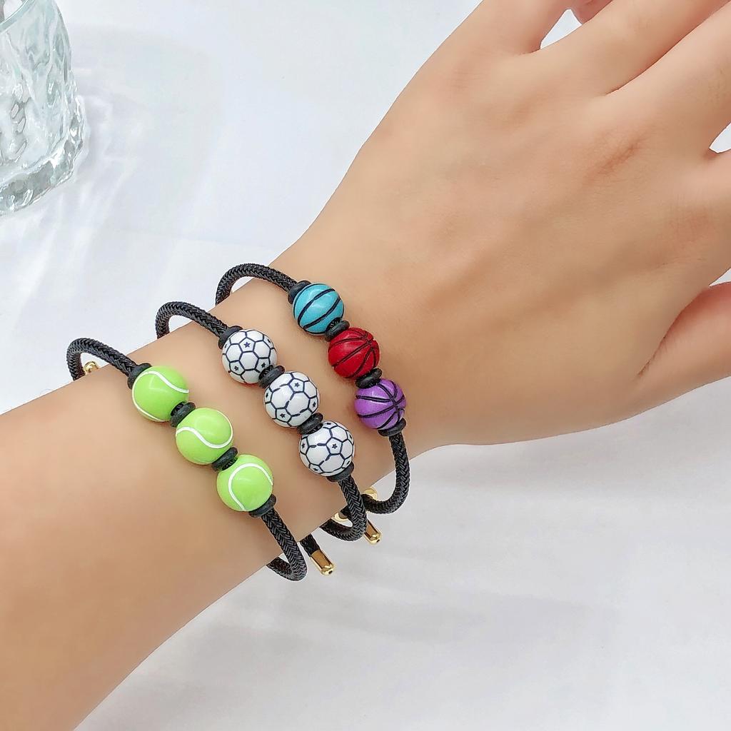 New Sports Ball Beaded Bracelet Adjustable Wrist Football Basketball Baseball Tennis Jewelry for Men Women Teen Fashion Gift