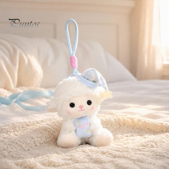 Backpack Accessory Charm Goodnight Sheep Plush Keychain, Cute Sleepy Lamb Stuffed Toy with Nightcap, Animal Soft Fluffy Bag for And Nursery Room Decor