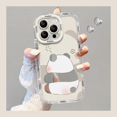 Applicable à la coque de téléphone portable Apple 15 Iphone14 Panda mignon 13/12 Miroir Anti-chute 11pro Objectif entièrement inclus XS