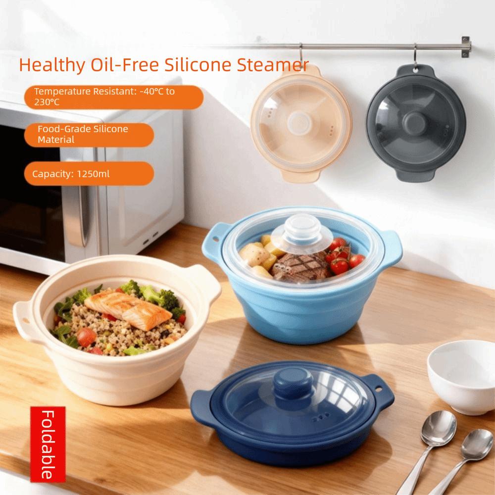 Food Grade Silicone Collapsible Steaming Pot Foldable Microwave Steamer Bowl Picnic