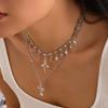 Sweet And Cool Short Cross Star Collarbone Choker Dark Goth Rhinestone Tassel Necklace Women