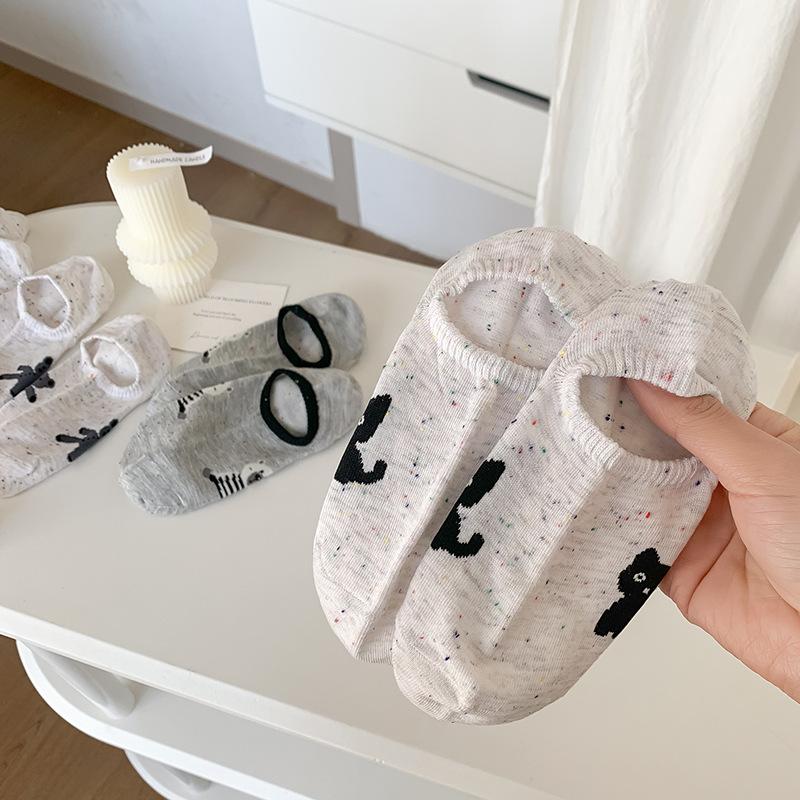 Spring and Summer Low-top Socks, Thin Invisible Boat Socks, Women's Breathable Dot Yarn Cotton Socks, Cartoon Anti-slip Short Socks