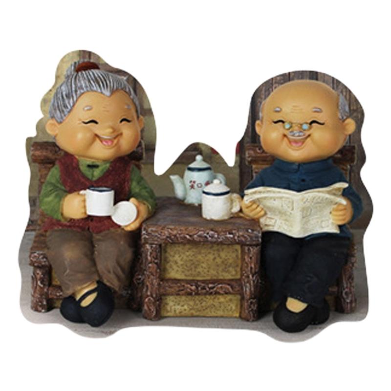 Vintage Elderly Couple Resins Statue Figurine Weddings Valentines Day Gift for Couples and Home Decors Enthusiasts