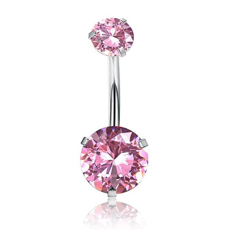 1CS Belly Button Rings Surgical Stainless Steel Belly Piercing 14G Cute Pink CZ Dangle Belly Rings Piercing Jewelry for Women