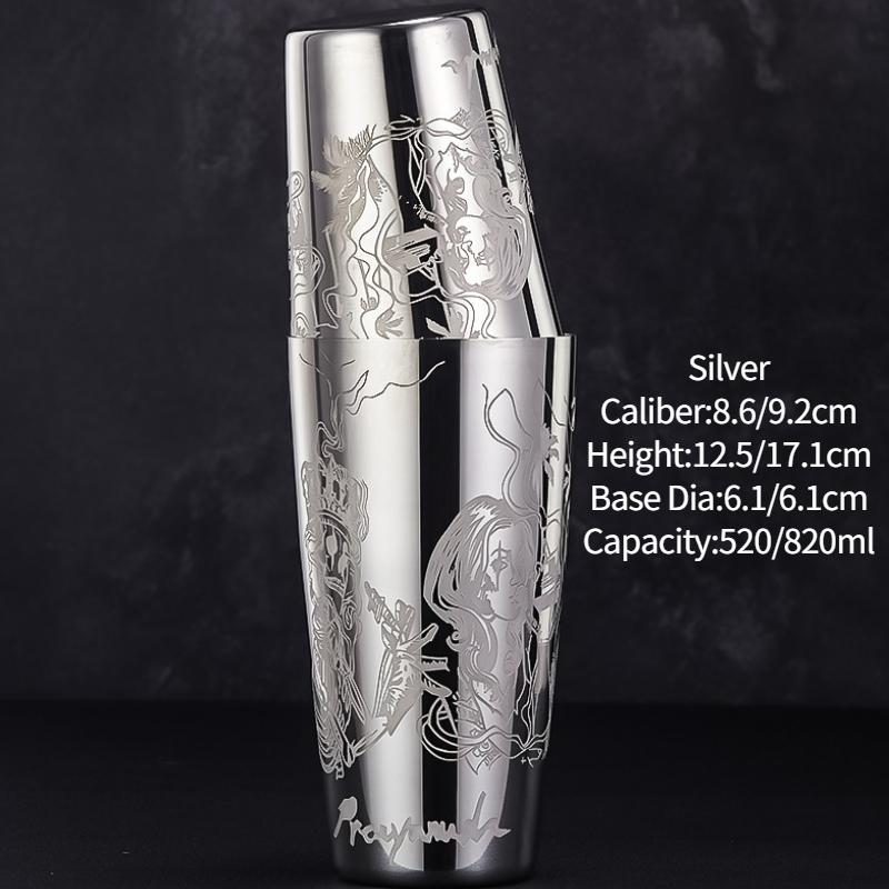 Bar Cocktail Shaker Boston Shaker Stainless Steel Engraving Shaker Bar Accessory Bartender Tools For Home And Bar