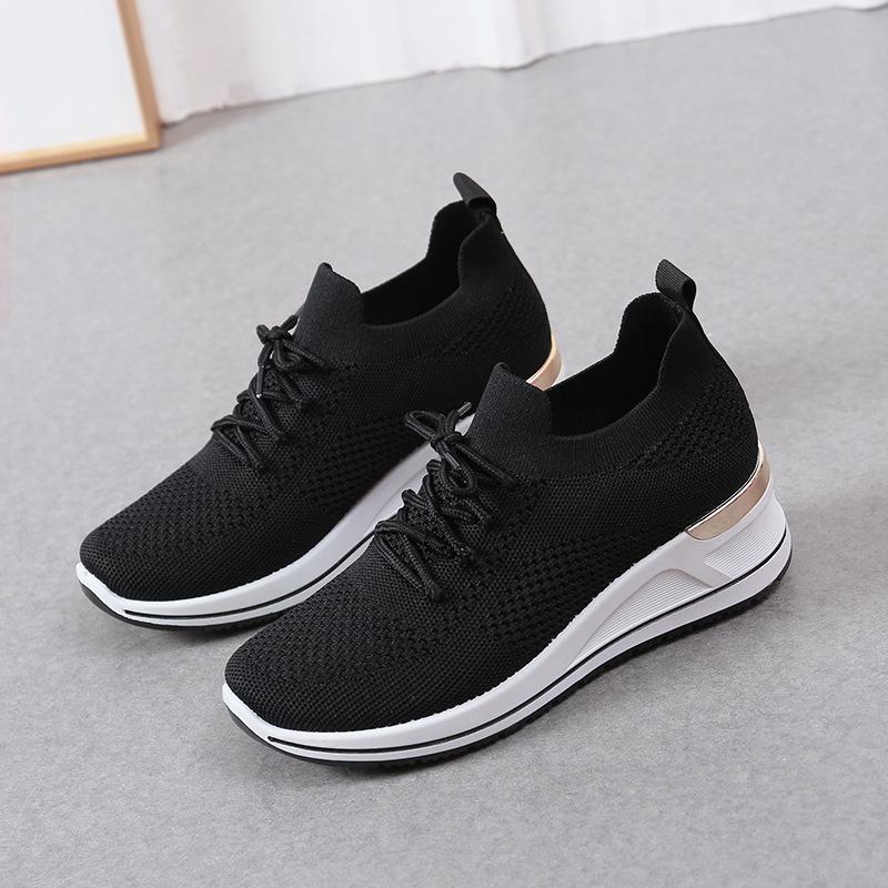 Shoes women s autumn new slope heel fly-woven women s shoes thick-soled breathable casual sports shoes women 36