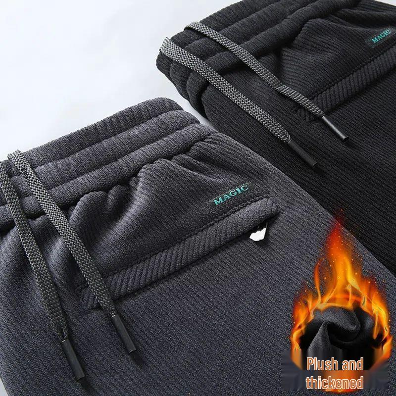 Men's Large Corduroy Warm Winter Casual Straight-Leg Pants with Velvet Lining