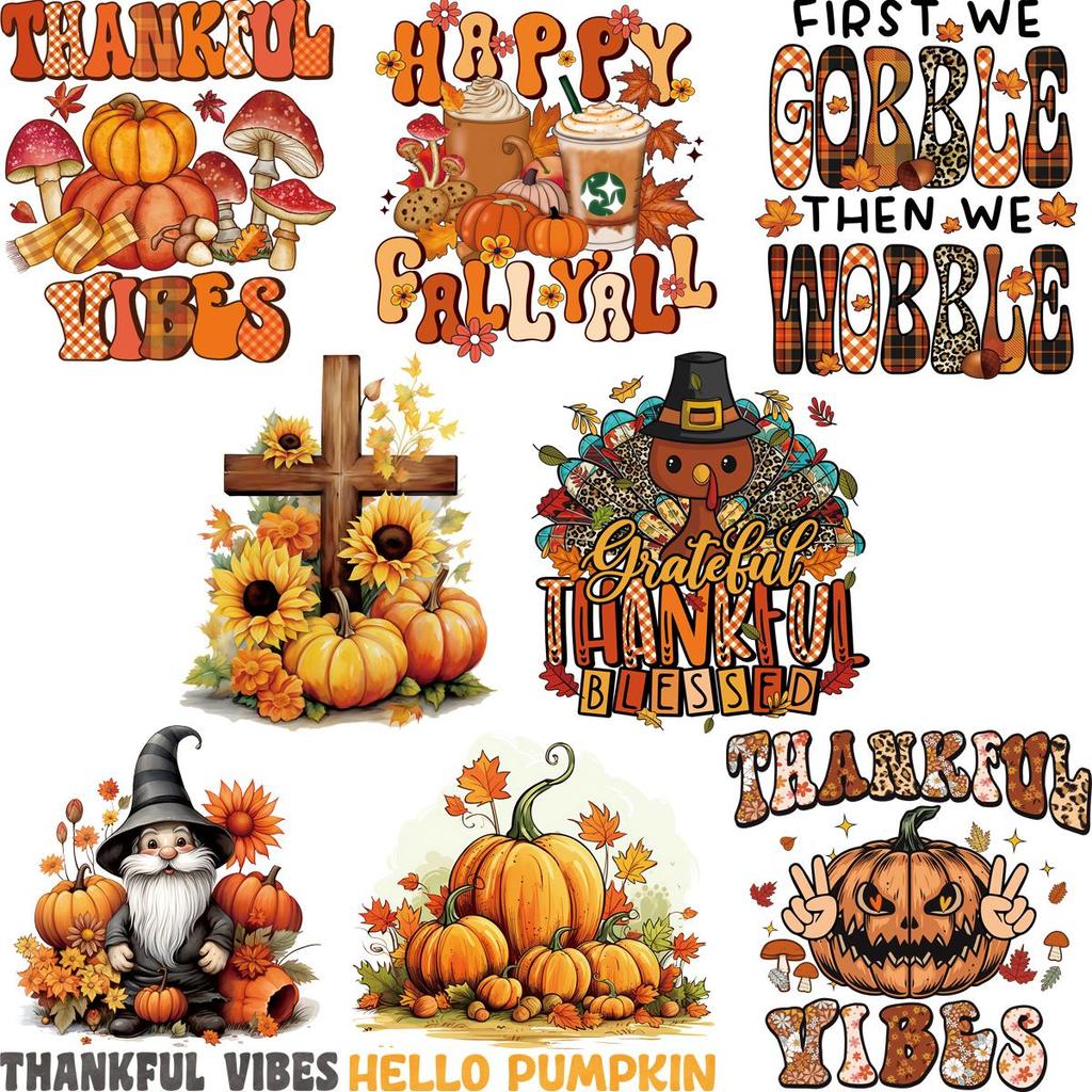 Autumn Pumpkin Thermal Sticker Patch A-Level Washable Diy Hoodies Tops Thermal Press Vinyl Clothing Badges Patches Hot
