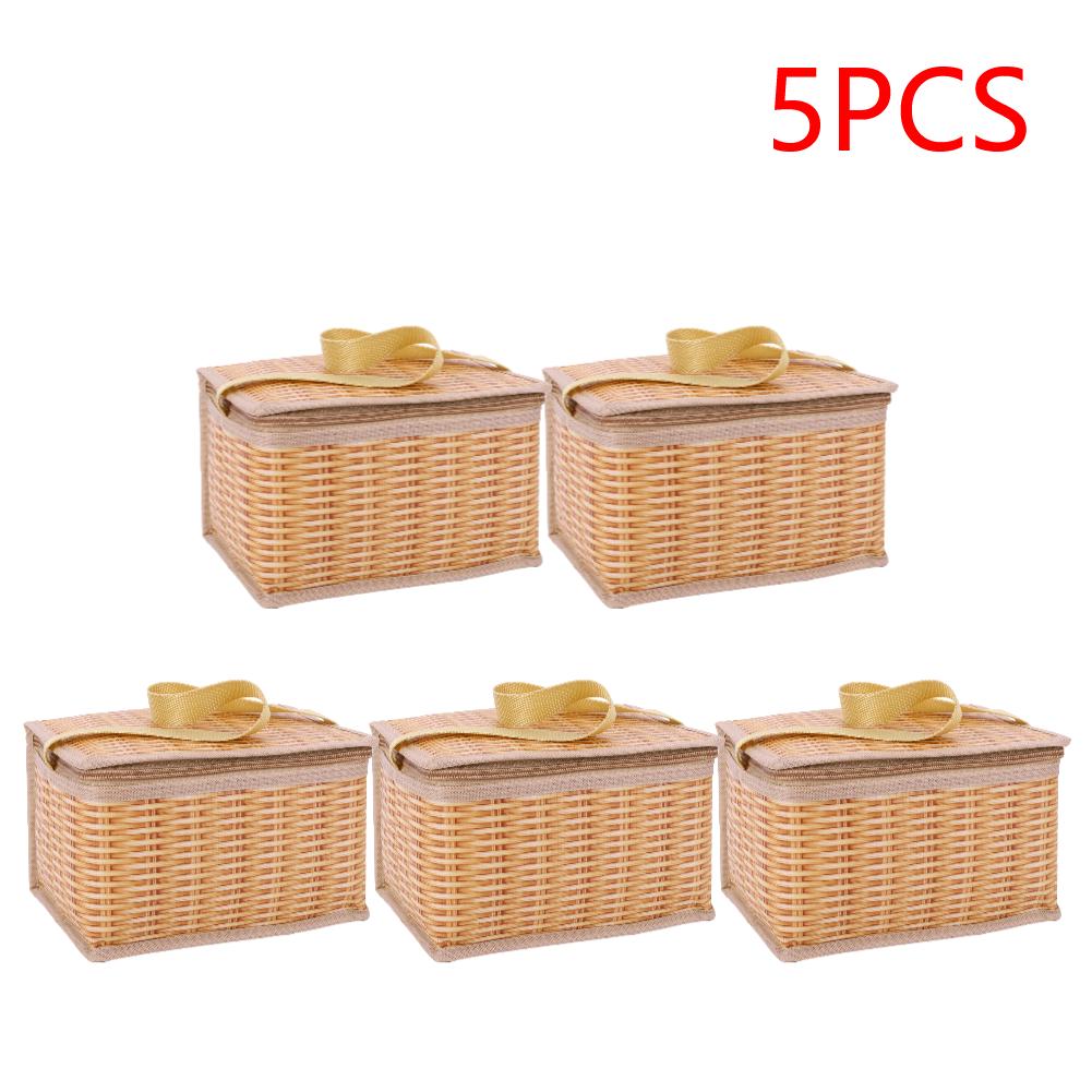 2-10PCS Outdoor Wicker Rattan Picnic Bag Waterproof Tableware Camping Picnic Baskets