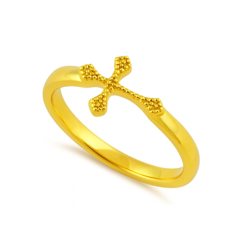 

925 Sterling Silver Gold Vermeil Textured Cross Women Ring 9.5 жовтий