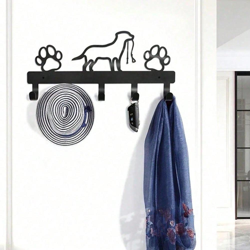 Wrought Iron Dog Paw Organizer, 5 Hook Metal Wall Mounted Rack for Entryway, Hallway, Keys, Leashes, Towels, Pet Lover Gift, Storage
