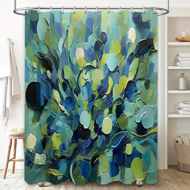 Vibrant Blue Green Floral Shower Curtain for Bathroom Decor Thick Fabric with Plastic Rings Modern Boho Style Bath Rug Set Decor