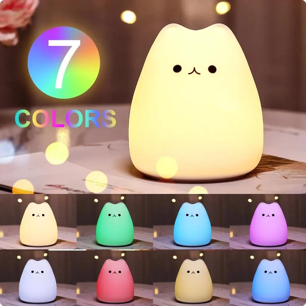 Touch Night Light Colorful Cat Silicone Animal Light Led Lights Cartoon Silicone Lamp Bedroom Decoration Lights Bedside Lighting