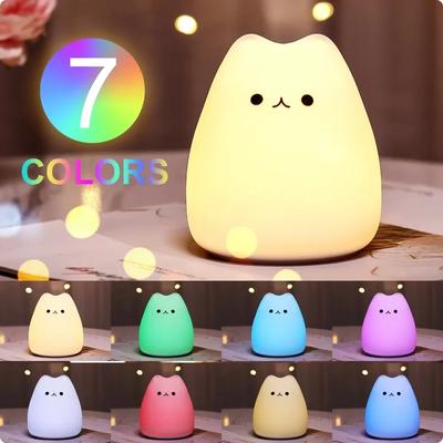 Touch Night Light Colorful Cat Silicone Animal Light Led Lights Cartoon Silicone Lamp Bedroom Decoration Lights Bedside Lighting