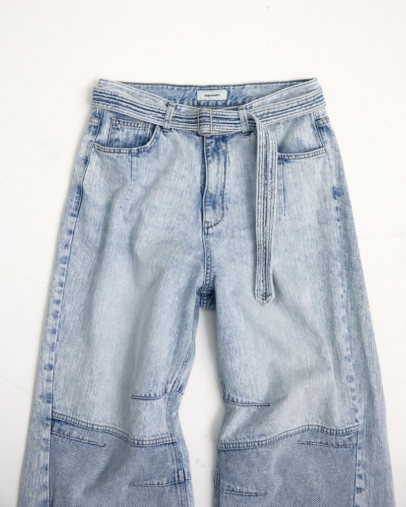 999Hyumeoniti Av Belted Pleated Denim Pants (Icy)