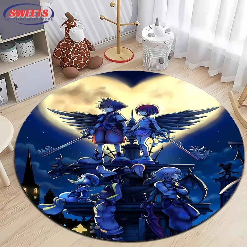 Disney Kingdom Hearts Round Carpet,Non-Slip Play Mat Floor Rug for Living Room Bedroom Kid's Room Round Mat,Durable Washable Mat