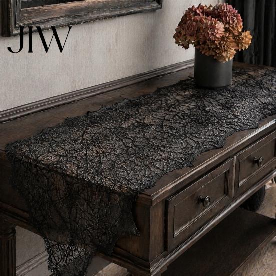 Decorative Table Accessories Spider Web Runner, Black Lace Gothic Party Decor Cobweb Runner for Halloween Dining Decoration Spooky Home