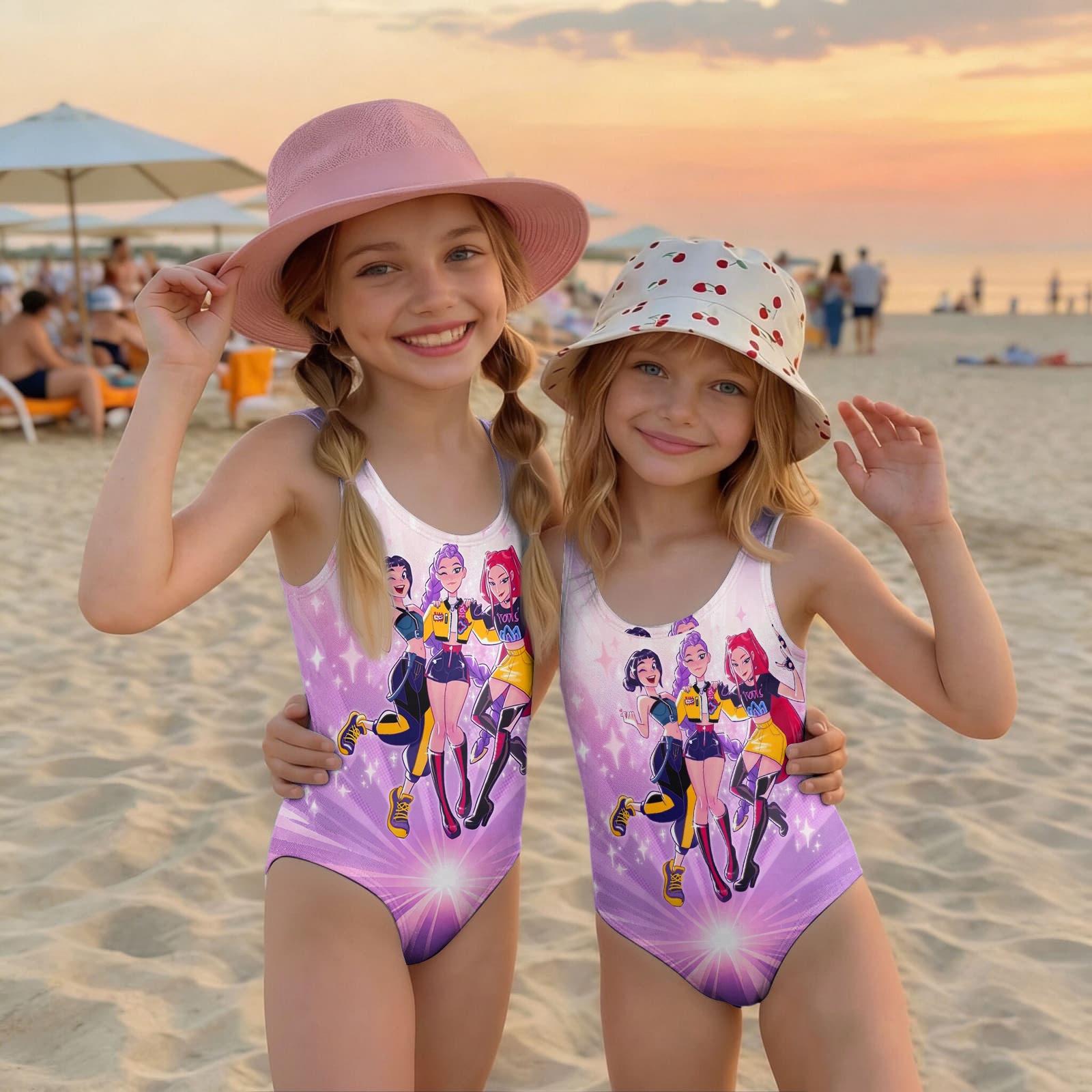 Summer Kids Printed Swimsuit Girls Casual Fashion One-Piece Swimsuit 90
