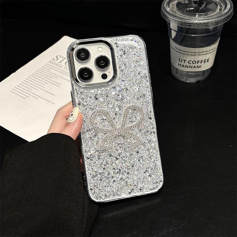 

Bow Love Rhinestone Mobile Phone Case For Iphone17Promax Epoxy Apple 14 Sequin Glitter 13 Women iPhone 17Promax