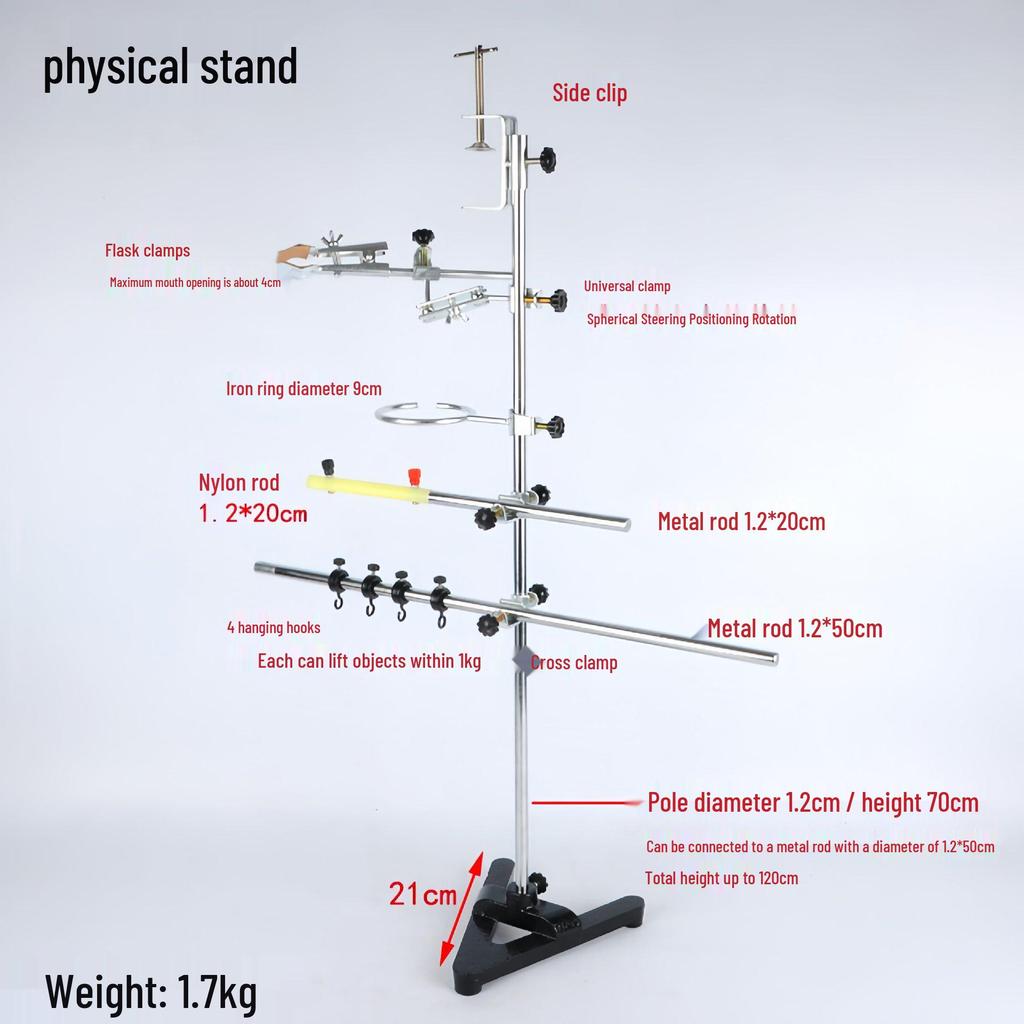 Iron Stand with Square Base for Laboratory Experiments - Complete Set with Flask Clamp & Burette Holder