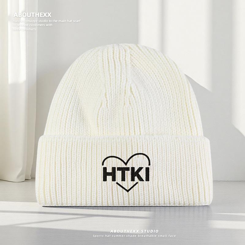 

Love Embroidered Autumn and Winter Warm Woolen Hat for Women Korean Style Face Showing Small Knitted Hat for Students and Couples Cold Hat Trend M（56-58cm）