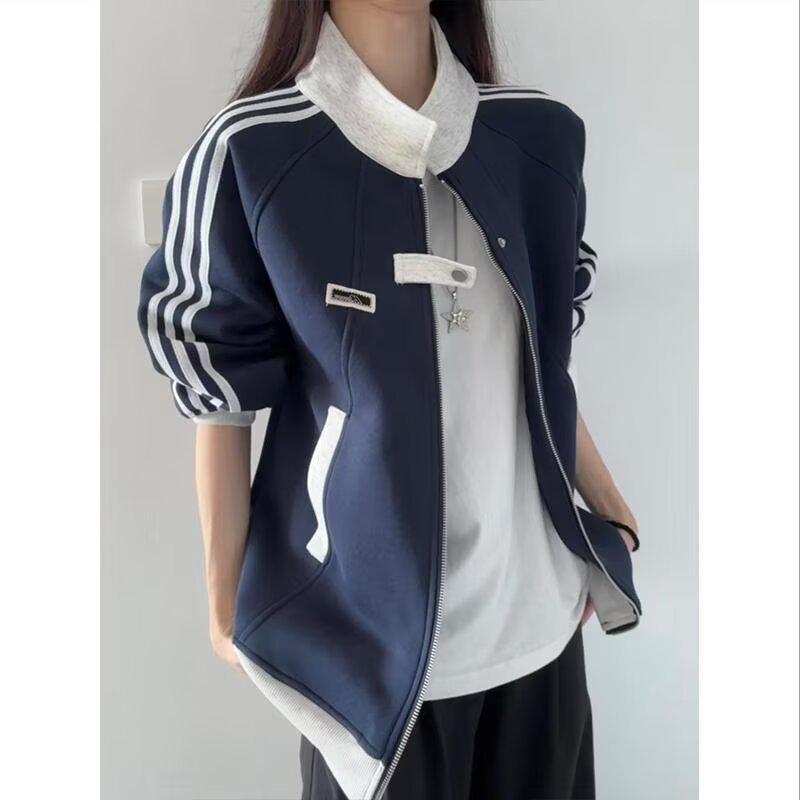 Унисекс тяжелый кардиган-худи в полоску с цветовыми блоками: Модная осенне-зимняя бейсбольная куртка с воротником-стойкой 3XL