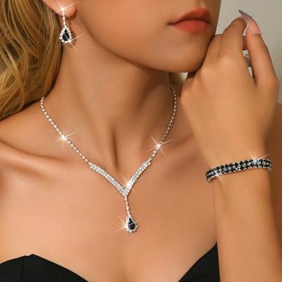 Bridal Wedding Accessories Necklace Bracelet Earrings Ring Set Chain Women'S Four-Piece Rhinestone Wedding Dress Accessories