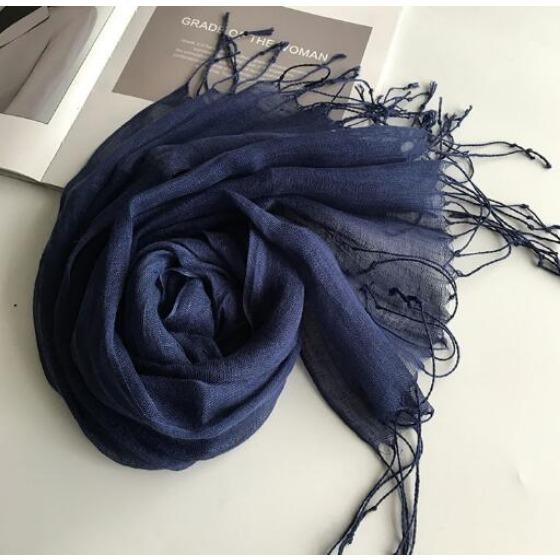 55*180cm Fashion Soft Solid Women 100% Linen Flax Tassel Scarf Summer Travel Sunscreen Long Shawl Elegant Hijab Women Foulard