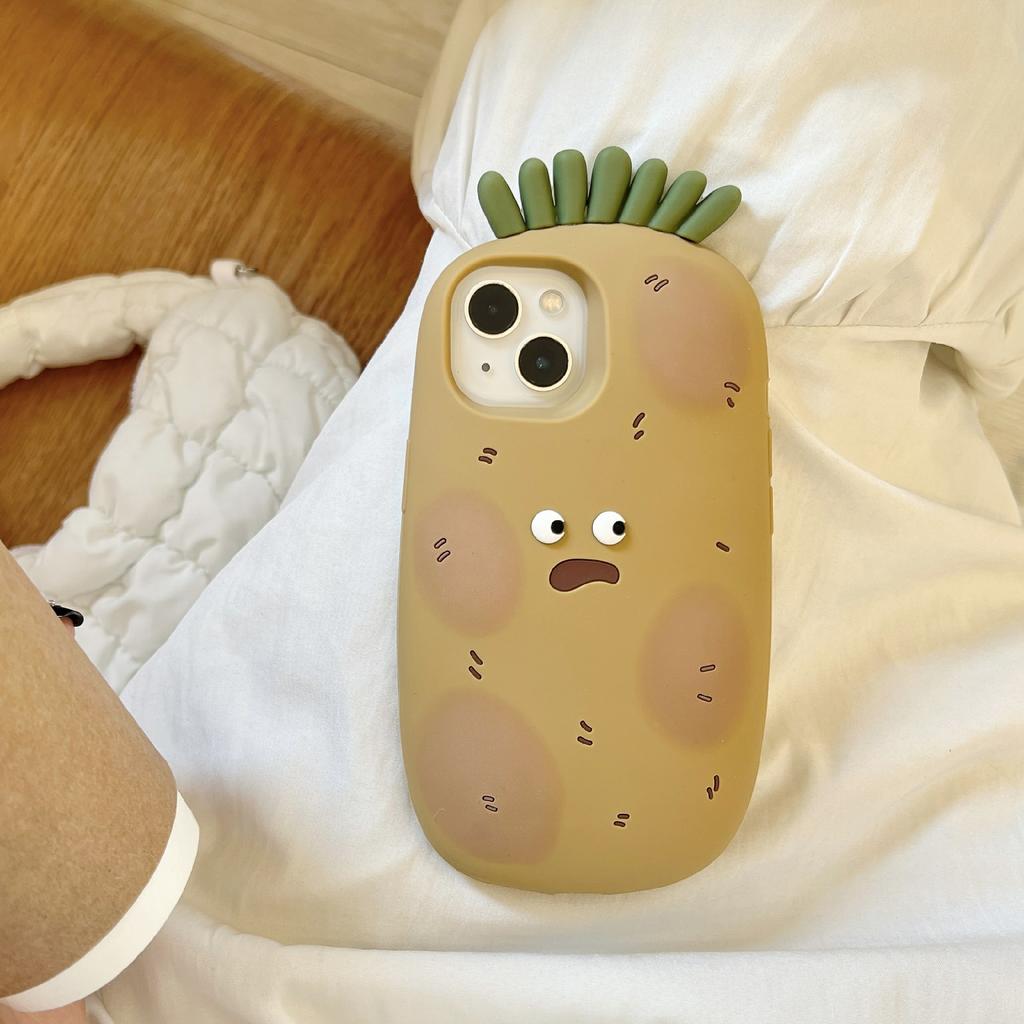 For iPhone 15 Silicone Case Cute Funny Potato Design Shockproof Phone Back Cover