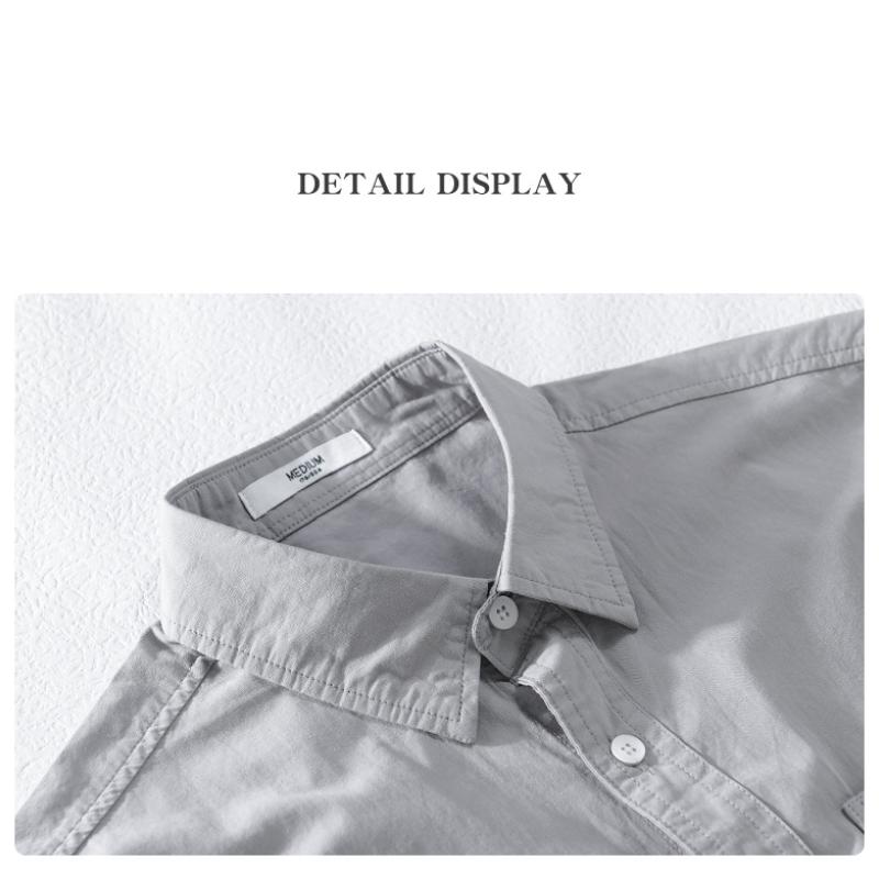 Summer Men's Casual Shirt Daily Pure Cotton Short Sleeve Shirt Lapel Collar Solid Color Double Pockets Shirt Youth Simple Style Men Clothing