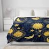 Flannel Throw Blankets Boho Chic Golden Sun Moon and Stars Blue Black Sky Antique Blankets Lightweight Soft Cozy Warm Blanket