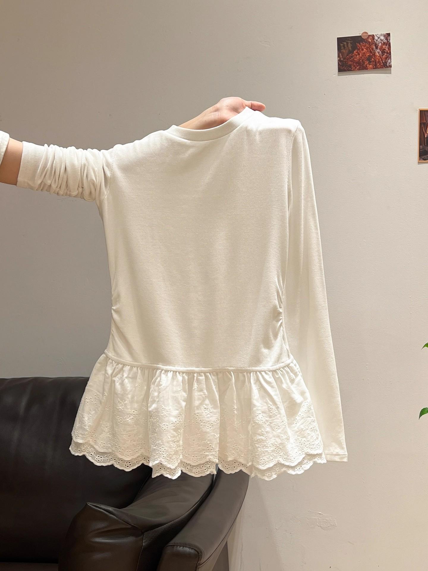 White ballet lace hem long-sleeved T-shirt women s autumn and winter Korean German velvet undershirt top S белый