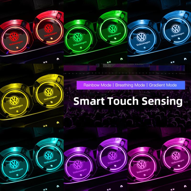 2Pcs Touch RGB LED Car Cup Holder Pad Coaster Accessories For VW GTI Polo Golf MK6 Passat B6 Tiguan Arteon Jetta T-ROC ID.4 CC zk4