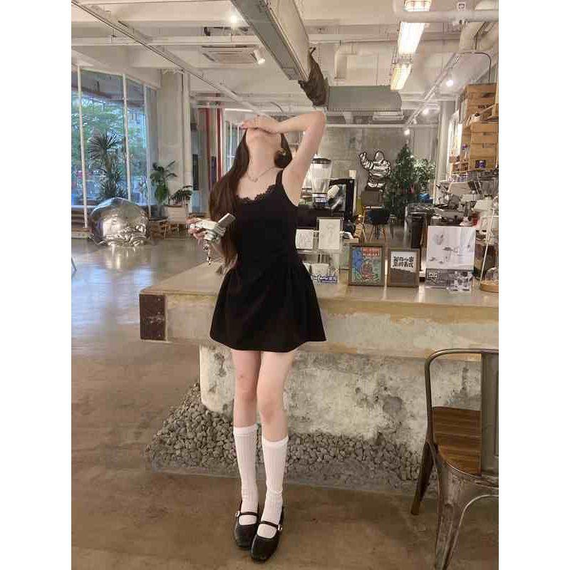 French Lace Splicing Sleeveless Suspender Dress Women's Summer Pure Desire Wind Slim Fit Niche Thin a Word Short Skirt