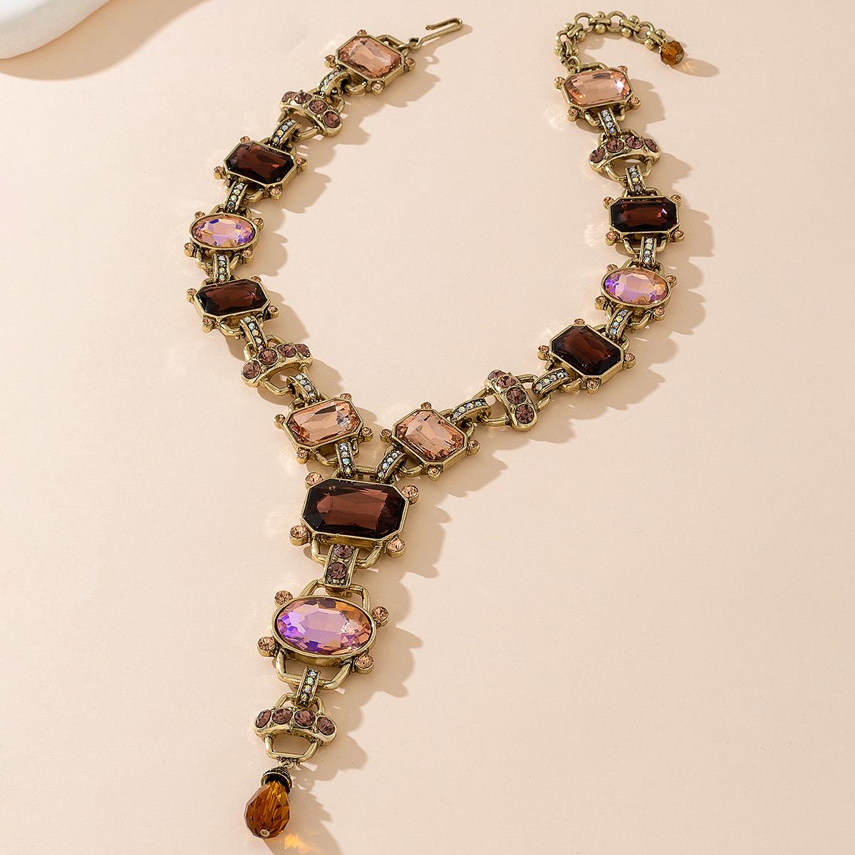 

Medieval Vintage Jewelry Court Style Retro Heavy Industry Diamond Candy Series Crystal Colorful Necklace 18K