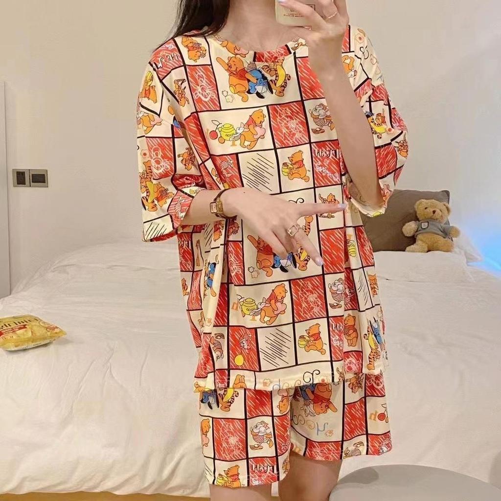 Women's Plus Size Summer Cartoon Pajama Set - Cute Donald Duck Short Sleeve Homewear