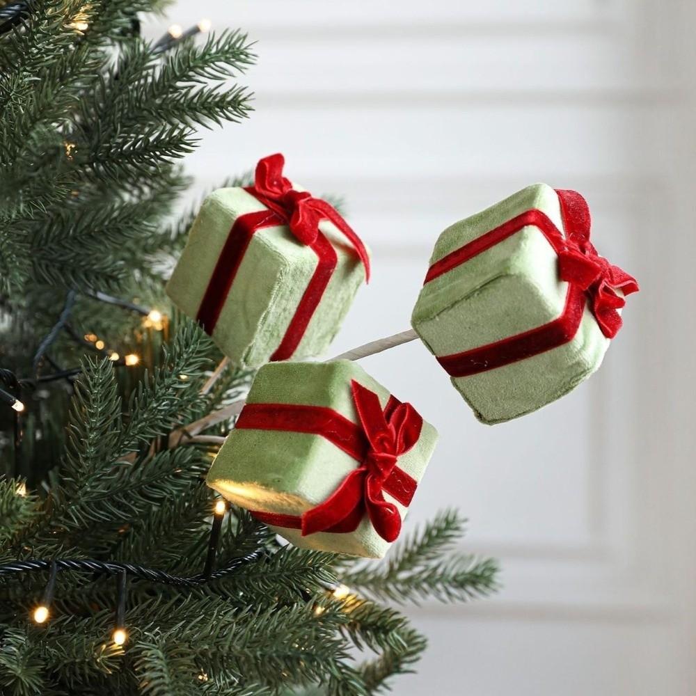 45cm Christmas Gift Box Branches Handmade Flower Arrangement Foam Hanging Gift Box Decorative Realistic Christmas Velvet Stem