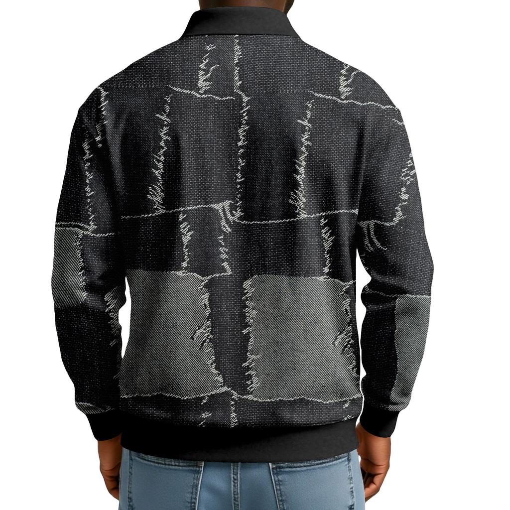 Men's Casual Loose Colorblock Print Lapel Button Long Sleeve Top