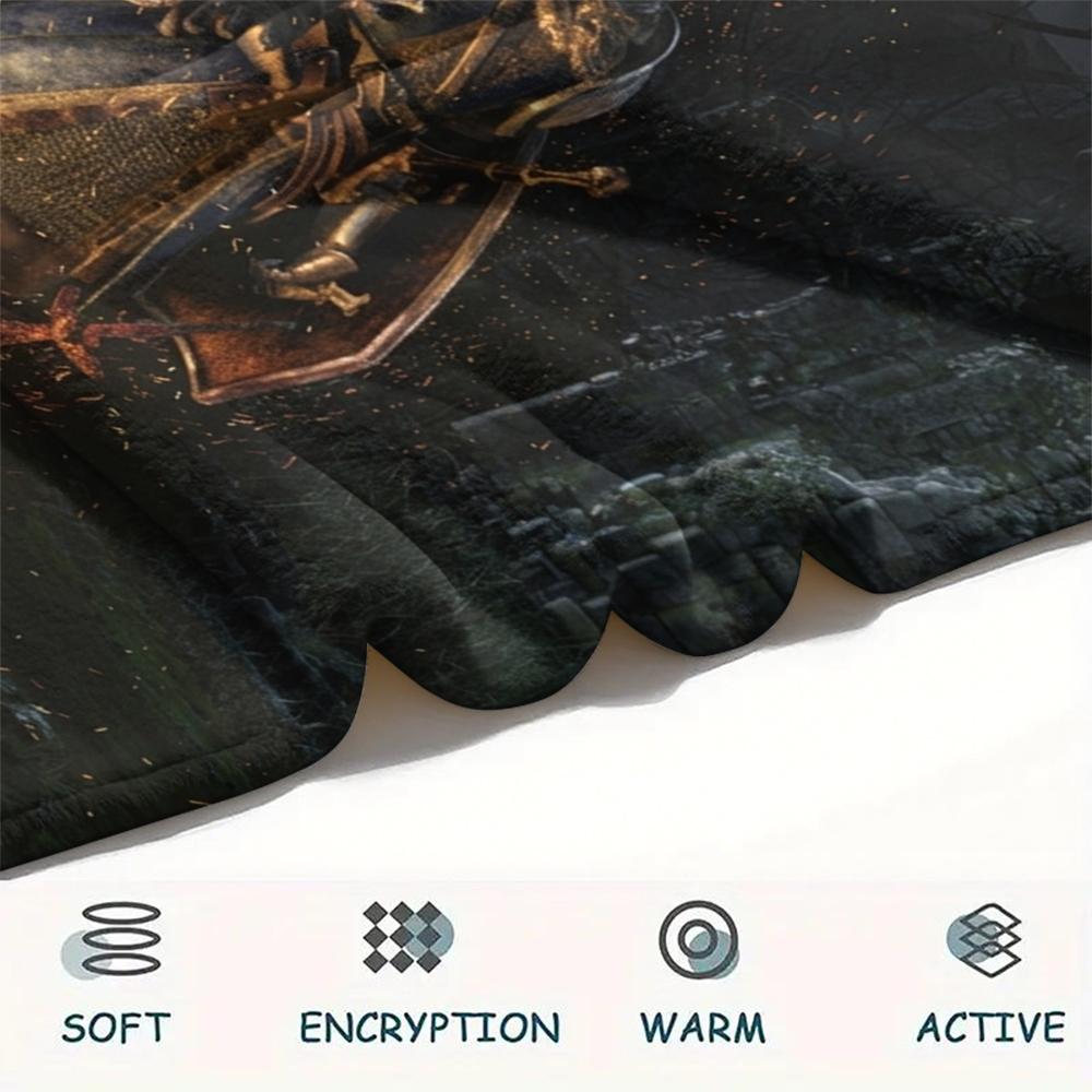1PC Custom Name Dark Souls Patterned Flannel Blanket Suitable For All Seasons for Home Decor Warmth and Comfort Gifts Holiday Present_xia