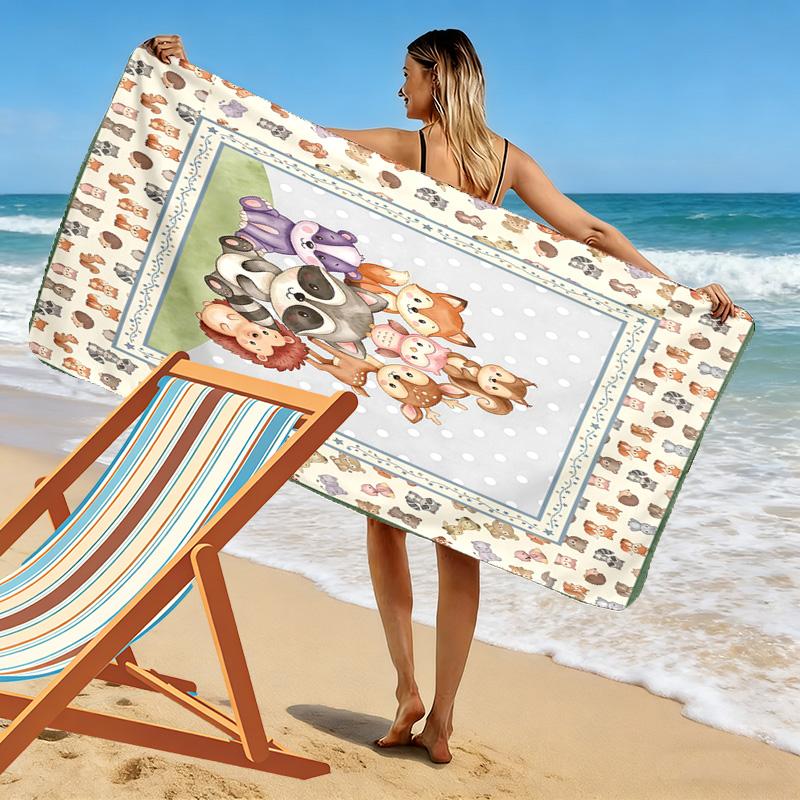 Süßes Tier-Puzzle-Print Strandtuch, Großes Weiches Schnelltrocknendes Handtuch für Strand Camping Schwimmen