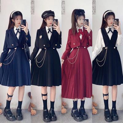 Japanese JK Uniform Dress Set: Authentic Long Breast-Protecting Skirt for Young Ladies by Hu Mu Tao