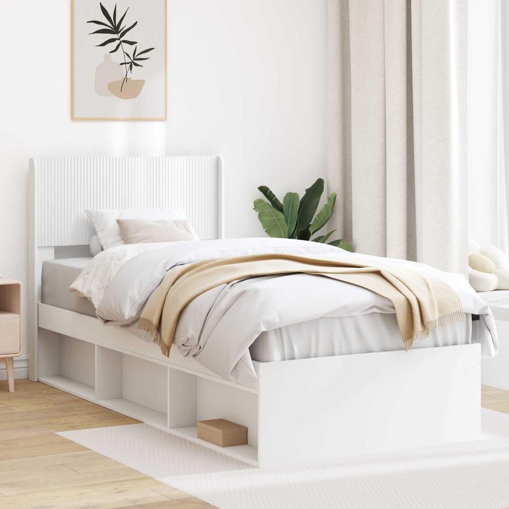 Bed Frame with Storage Space and Headboard White 100 X 200 Cm