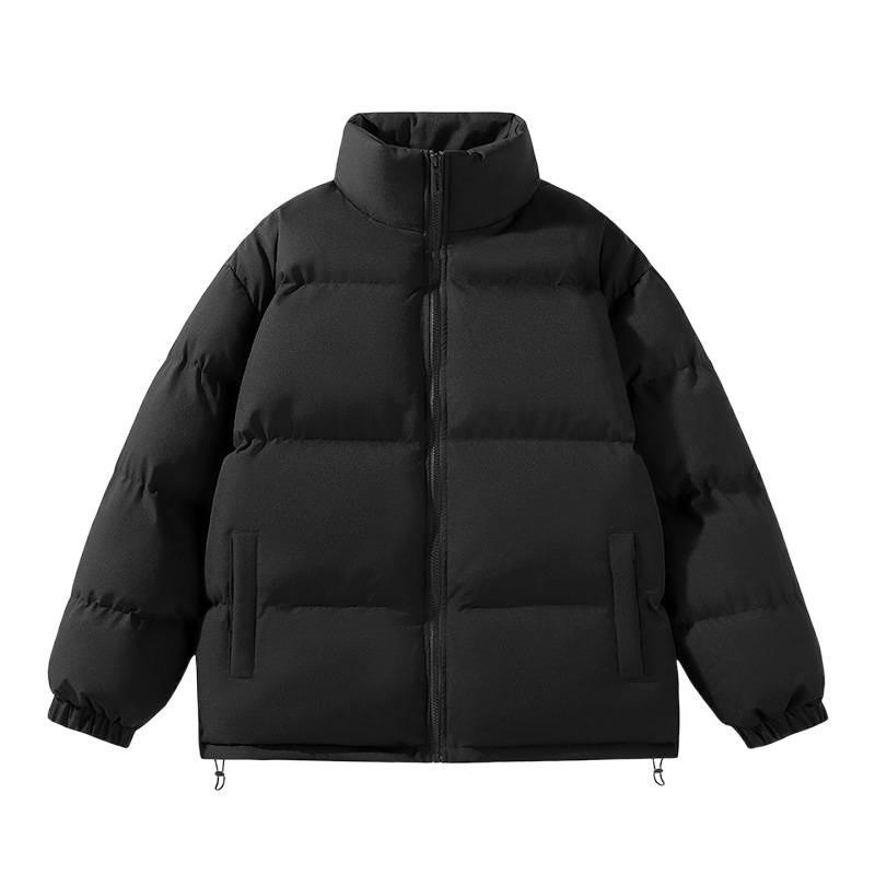 Unisex Stand Collar Puffer Jacket Warm Cotton Coat Men Women Urban Streetwear Minimalist Solid Color