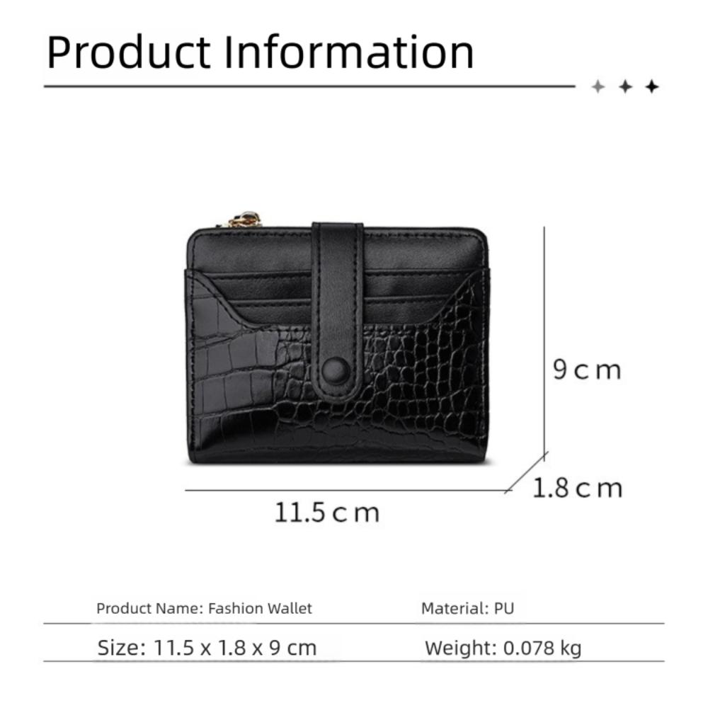 PU Leather Women's Short Wallet Multiple Card Slots Waterproof Leather Wallet Crocodile Print Solid Color Coin Purse for Women