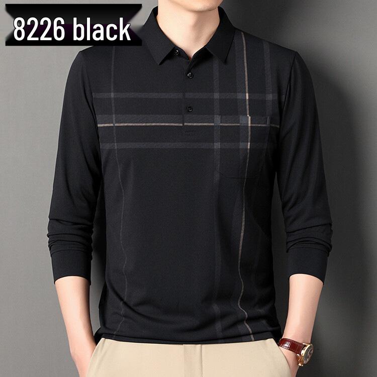 Men's Striped Autumn Cotton Polo - Long Sleeve, Turn-Down Collar, Breathable, Casual Business Shirt