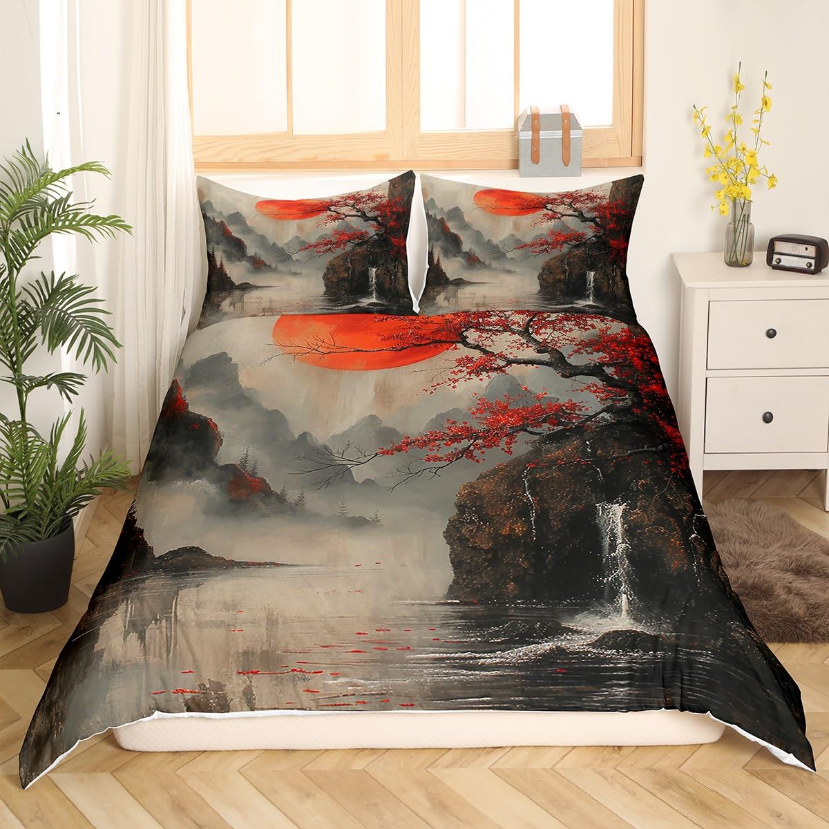 Китайская живопись тушью пейзаж пододеяльник полный комплект постельного белья — фото 8