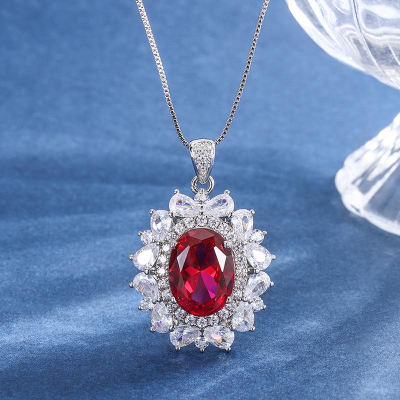 Jewelry Retro Style Simulation Red Corundum Jewelry Set Pendant Ring 12 * 16 Stud Earrings 8 * 12
